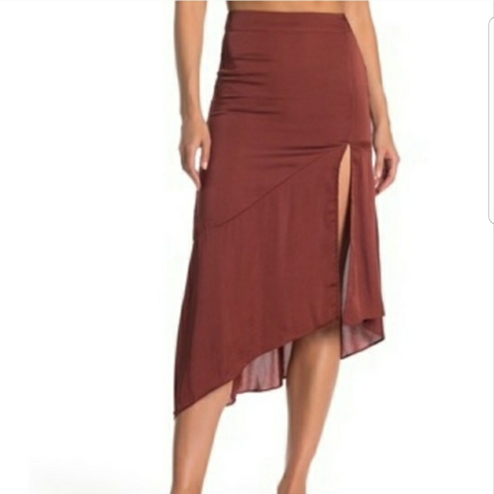 Free People Rust Asymmetrical Midi Skirt with Side Slit